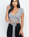 Surplice Wrap Cropped Knit Top