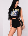 Side Tie High Waist Denim Shorts