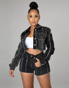 Slim-Fit Denim Cropped Jacket & Short Set