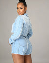 Slim-Fit Denim Cropped Jacket & Short Set