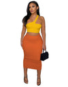 Single Strap Bra Top & Midi Skirt Set