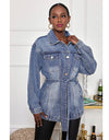 Single-Breasted Denim Belted Jacket