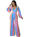 Striped Dramatic Draping Wide leg Jumpsuit