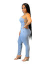 Slim Fit Bandage Denim Jumpsuit