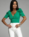 Short Sleeved Fit V-neck Women's Knit Blouse