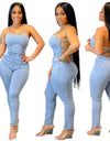 Slim Fit Bandage Denim Jumpsuit