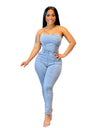 Slim Fit Bandage Denim Jumpsuit