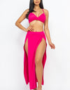 Solid Bra Top and Side Slit Skirt Resort Beach Set